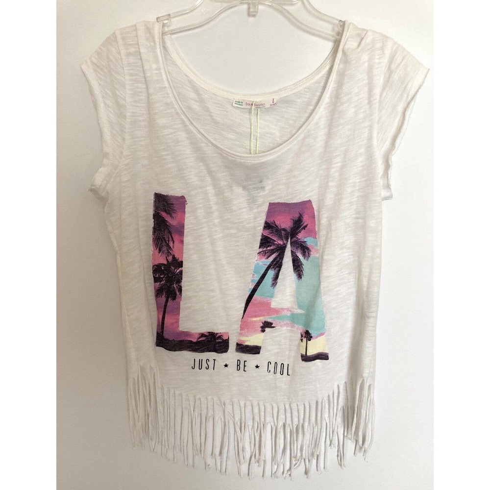 NWT Bershka White Crop Fringe Top Sz L